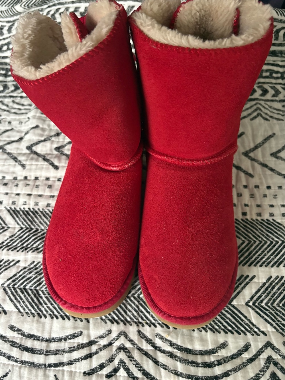 UGG Red Suede Shearling-Lined Short Boots